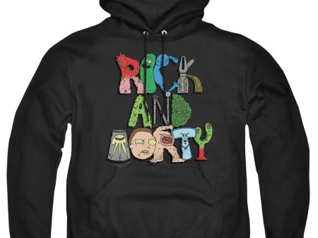 RICK AND MORTY : ILLUSTRATED LOGO ADULT PULL OVER HOODIE Black 2X For Cheap