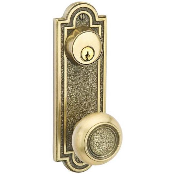 Emtek 8070MDC Passage Single Keyed , Sideplate Locksets Belmont 3-5 8  Center to Center Keyed , Modern Disc Crystal Knob Supply